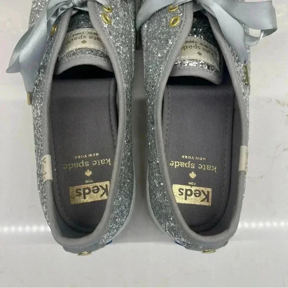 Keds x Kate Spade Champions Silver Glitter Sneaker with Ribbon Shoelaces 6.5 - Picture 8 of 10